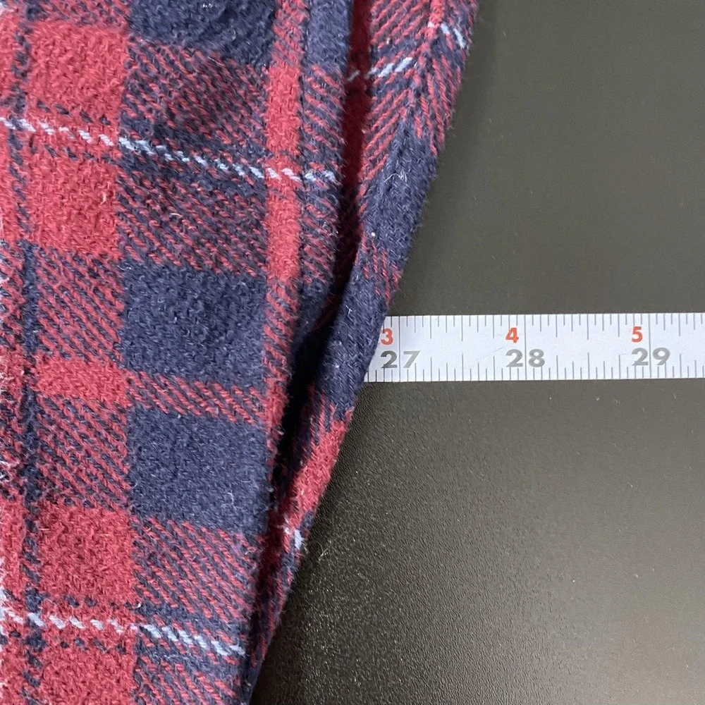 Orvis Shirt Mens Medium Red Navy Plaid Flannel Button Front Side Pockets Outdoor